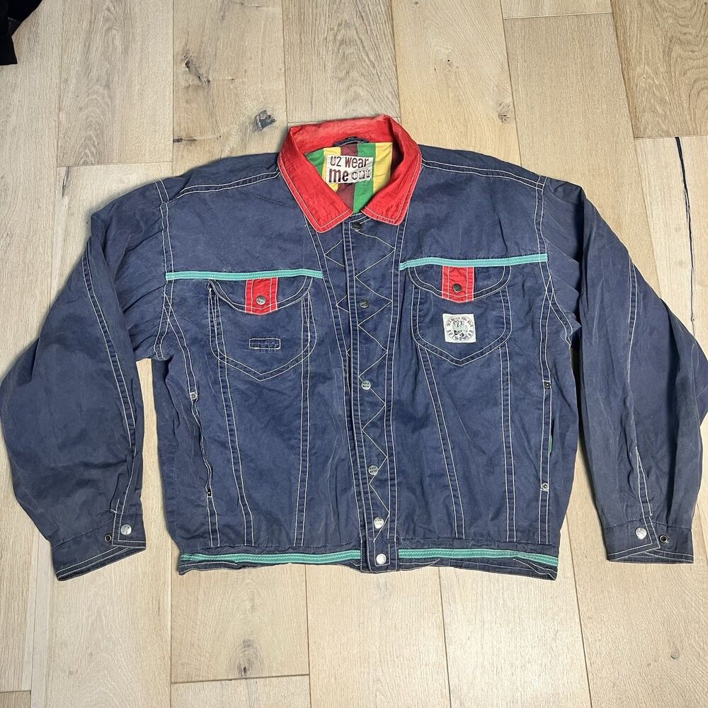 Vintage 90s  80s U2 Wear Me Out Multi-color Jacket Chambray Fabric Size L